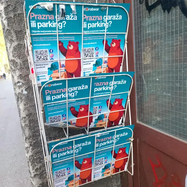 Storabear flyers in a street flyer stand